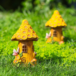 Artesanía de resina de arte popular <span class=keywords><strong>estatuas</strong></span> de Casa de jardín de hadas <span class=keywords><strong>con</strong></span> luces solares figuritas de cabaña al aire libre de resina y adornos de césped de casa del árbol - Product Image 4