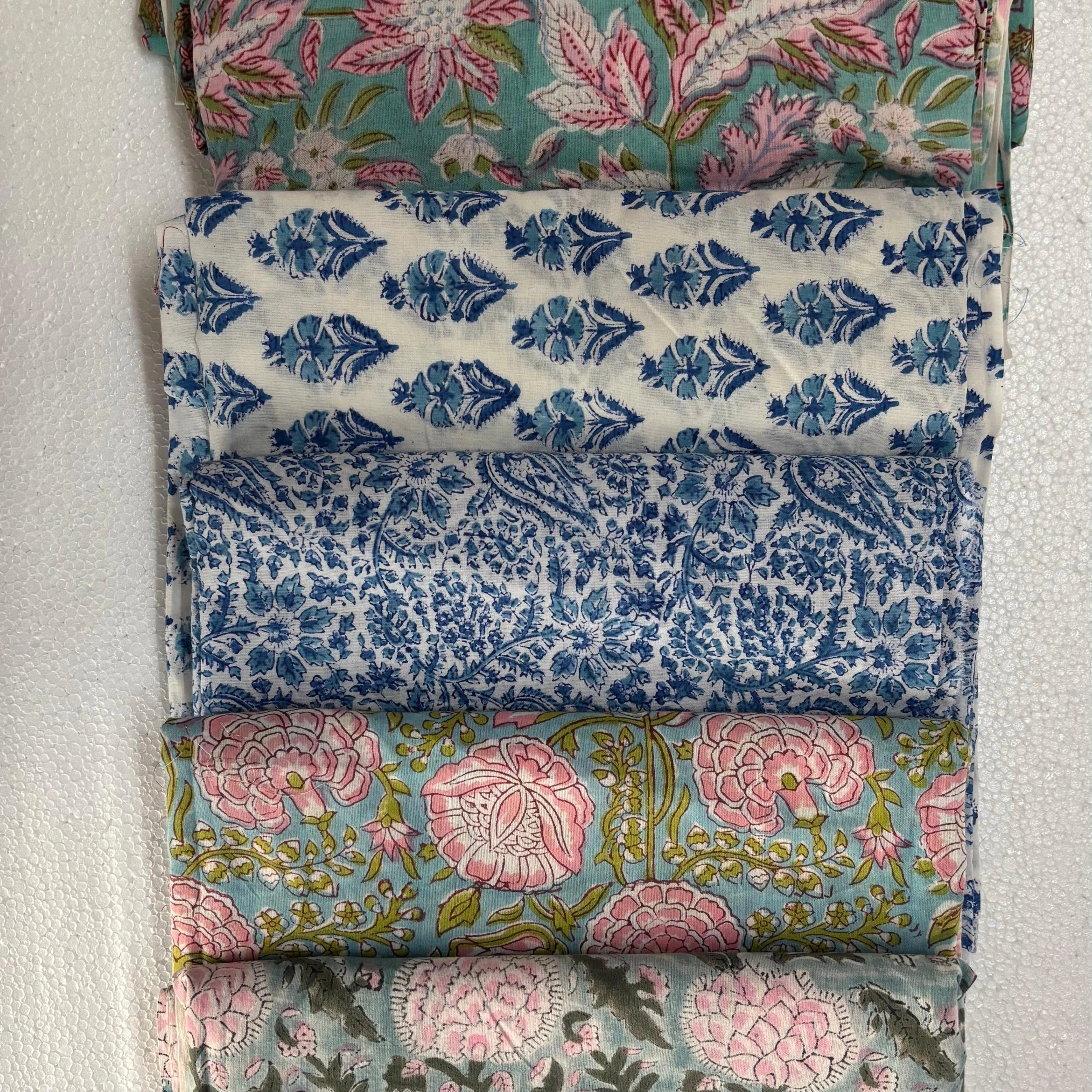 Hand Block Printed Lightweight Cotton Fabric Abstract Geometric Patterns Soft Breathable Textile for Girls Boys Apparel Quilting