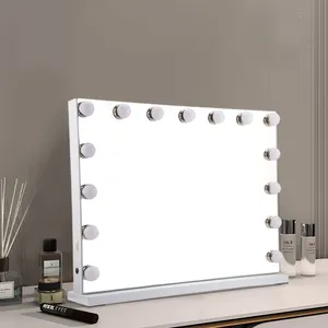 Freestanding Modern Large Size Hollywood Vanity Led 15 Blubs Mirror Vanity Smart Makeup Mirror With Led Light