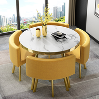 Ensemble de table à manger ronde en bois moderne pour 6 personnes - Plateau en MDF marbré et chaises en PU, pieds en métal, respectueux de l'environnement, montage facile et couleurs personnalisables