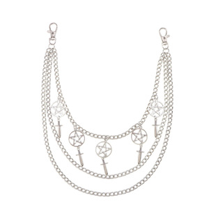 Cadena de cintura de aleación de zinc con diseño de espada de estrella de cinco puntas de metal, cadena de pantalón multicapa para uso diario, cadena corporal unisex de moda. - Product Image 5