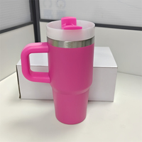 Vaso de viaje de acero inoxidable de 14oz, taza de café portátil para exteriores, mango de paja de plástico, accesorio de impresión segura, térmico frío