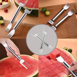 2-in-1 Dual Head Stainless Steel Watermelon Cutter Home <b>Kitchen</b> <b>Gadget</b> Fork Silcer Fruit Knife Fork Watermelon Cutter - Product Image 5