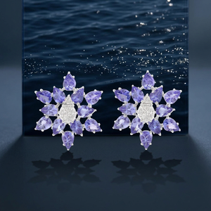 Luxury Purple <b>Moissanite</b> Diamond Floral Charm <b>Earrings</b> Pear Cut Design 10K 14K 18K Gold 925 935 Silver Fine Wedding Party - Product Image 1