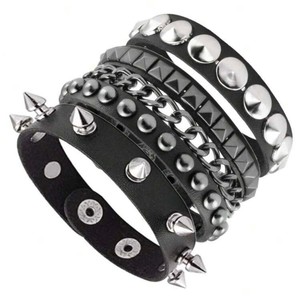 <span class=keywords><strong>Bracelet</strong></span> rond en <span class=keywords><strong>cuir</strong></span> noir pour femmes et hommes, style punk, clouté, bracelets à la mode, bracelets modernes - Product Image 1
