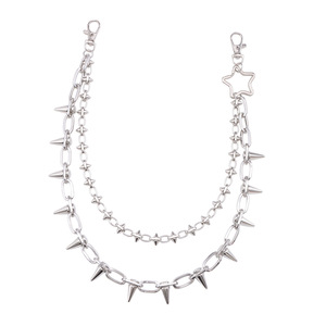 Double-<b>Headed</b> Studded Star Metal Pants Chain Zinc Alloy Waist Chain For Men Hip Hop Casual <b>Style</b> White K Studded Five Pointed - Product Image 5