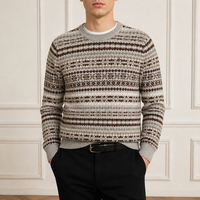 Pull en tricot col rond pour homme, motif géométrique nordique Fair Isle, manches longues, collection automne-hiver, vente en gros, personnalisable OEM