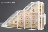 Villa pour chat de luxe personnalisable avec structure en acier au carbone, panneaux en bois de caoutchouc et verre trempé, meuble d'habitation pour animaux de compagnie grand espace