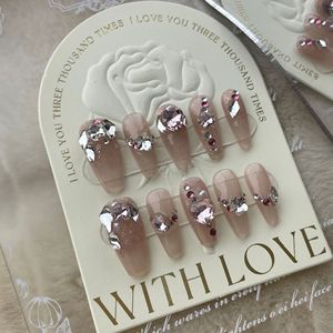 Uñas Postizas de Camelia Roja Vino para Mujer, Uñas Decorativas Hechas a Mano, Parches de Uñas Blancas para <span class=keywords><strong>Manicura</strong></span> - Product Image 6