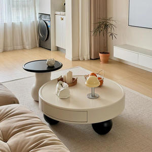 Cream Colored <b>Round</b> <b>Coffee</b> <b>Table</b> Plastic Modern Minimalist Living Room Home Use <b>Small</b> Apartment Light Luxury Trendy Design - Product Image 3