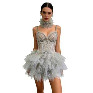 Ensembles de princesse en maille de strass et spandex <span class=keywords><strong>pas</strong></span> chers pour femmes, soutien-gorge et jupes <span class=keywords><strong>tutu</strong></span>, costumes de scène, tenues de danse exotiques pour stripteaseuses adultes - Product Image 1