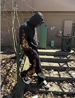 Ensemble 2 pièces streetwear hip-hop : sweat à capuche oversize et pantalon de survêtement épais, imprimé flamme numéro 8, grande taille, pour l'hiver