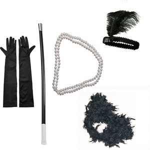1920s <b>Flapper</b> <b>Girl</b> Costume Jewelry Set With Headband Necklace Earrings Gloves And Cigarette Holder For Women Party <b>Dress</b> Up - Product Image 2