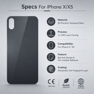 ชิ้นส่วนกระจกฝาหลัง iPhone X-Xs-Xsm สำหรับเปลี่ยนเร็ว พร้อมช่องกล้องที่แม่นยำ ฝาครอบแบตเตอรี่แบบมีรูใหญ่ พร้อมกาว - Product Image 3