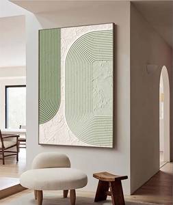 Cuadro Decorativo Personalizado en Lienzo, Estilo Minimalista Wabi Sabi, Textura Hecha a Mano, Enmarcado, Pintura al Óleo con Textura de Yeso Verde Puro para Interiores - Product Image 6