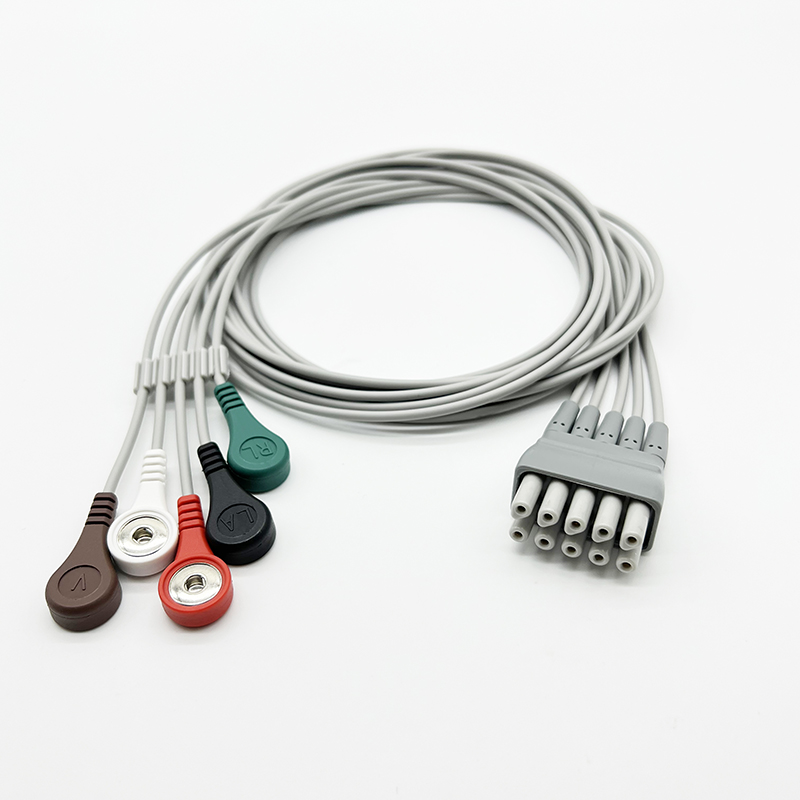 Welch Allyn ECG Lead Set 5 Wire Snap Grey TPU Twin Pin Connector 9293-059-50