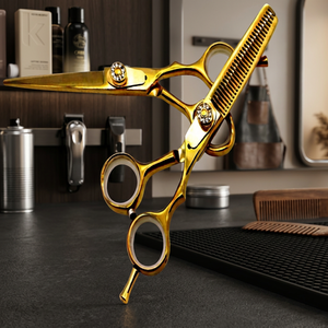 Tijeras de adelgazamiento profesionales de oro rosa Tijeras de peluquería de acero inoxidable ecológicas Recubrimiento de polvo negro mate Cuidado del cabello - Product Image 5