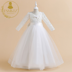 Vestido largo de encaje con apliques de flores <span class=keywords><strong>para</strong></span> niña, vestido blanco de novia <span class=keywords><strong>para</strong></span> <span class=keywords><strong>primera</strong></span> comunión - Product Image 1