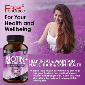 <span class=keywords><strong>Vitamin</strong></span> Pertumbuhan Rambut Biotin 12.000mcg Pendukung Pertumbuhan Rambut Kulit Kuku Tablet Seng & Selenium untuk Wanita Pria 180 Kapsul - Product Image 2