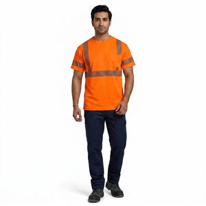 T-shirt de sécurité en polyester fabriqué en usine, classe 1, haute visibilité, travaux de construction, logo personnalisé, LED clignotante, imperméable, marque - Product Image 1