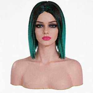 Parrucca Sintetica Corta Liscia <span class=keywords><strong>Bob</strong></span> Verde Sfumato Teal, Resistente al Calore, Design Completo per Uso Quotidiano, Cosplay, Feste di Halloween ed Eventi - Product Image 2
