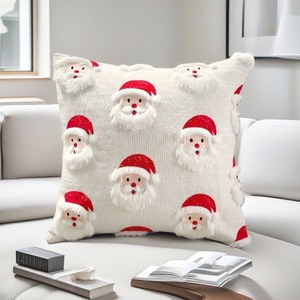 Funda de cojín navideña acolchada con bordado de Papá Noel y árbol, funda de almohada estilo nórdico para decoración de sala de estar, 45x45cm - Product Image 1