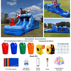 <span class=keywords><strong>Toboggan</strong></span> aquatique <span class=keywords><strong>gonflable</strong></span> double piste Pirate Ship Wave avec tunnel d'obstacles, en PVC robuste pour fêtes d'enfants et locations en extérieur - Product Image 2