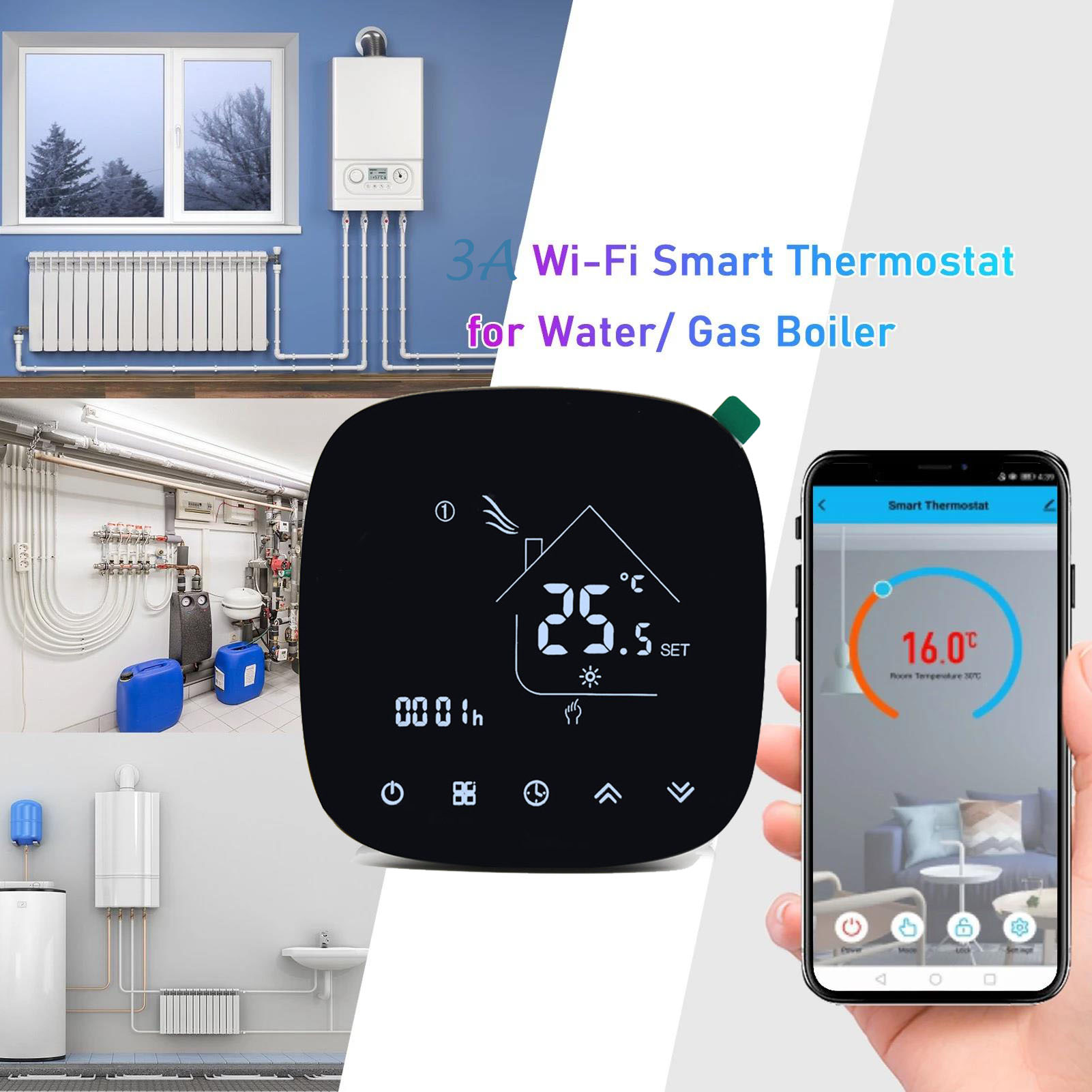  Termostato de calefacción por suelo radiante, controlador de  temperatura programable WiFi para caldera eléctrica de gas cálido, vida  inteligente, trabajo con Alexa (Color 16A blanco eléctrico) : Herramientas  y Mejoras del