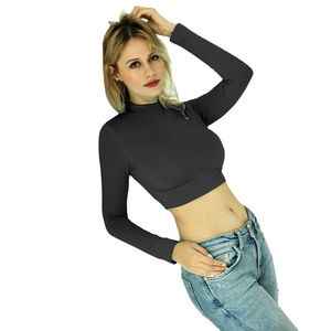 Autumn and <b>winter</b> <b>women's</b> shirt sexy long-sleeved slim bottom crop <b>top</b> t shirt - Product Image 2