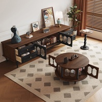 Meuble TV moderne en bois massif avec étagères de rangement intégrées, design vintage de style français du milieu du siècle, couleur et taille personnalisables pour salon