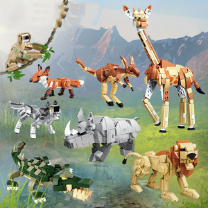 Khối xây dựng thế giới động vật hươu cao cổ Kangaroo cáo Sói tê giác sư tử lắp ráp mô hình trẻ em lắp ráp đồ chơi - Product Image 1