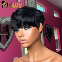 Perruques en cheveux humains bruts en gros, perruques sans colle coupe pixie, fournisseurs de perruques en cheveux humains naturels lisses avec cuticules alignées