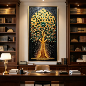 Arte Murale Islamica con 99 <span class=keywords><strong>Nomi</strong></span> <span class=keywords><strong>di</strong></span> <span class=keywords><strong>Allah</strong></span> e Design Albero della Vita, Dipinto su Porcellana con Cristalli e Glitter, Decorazione per Casa Ramadan ed Eid - Product Image 2