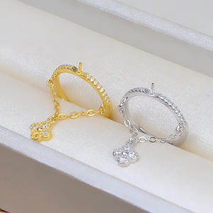 แหวนเงินแท้ S925 ชุบทอง 18K สำหรับผู้หญิง แบบเปิด สามารถใส่ไข่มุก DIY ได้ พร้อมสายสร้อยลายใบโคลเวอร์นำโชค และถาดเปล่าสำหรับใส่เครื่องประดับ 7-8 ชิ้น รุ่น 238 - Product Image 2