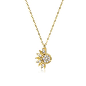 Ensemble de 2 colliers assortis pour couple en acier inoxydable, soleil et lune, avec pendentif en cuivre entièrement serti de zirconias, pour femmes - Product Image 3