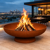 Brasero moderne rustique en acier Corten, grande cheminée ronde d'extérieur pour brûler du bois, idéal pour les jardins résidentiels, commerciaux et les patios.