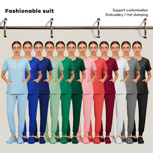 Women Hospital Uniform <b>Scrub</b> <b>Set</b> Knitted Moisture Wicking Split Design For Medical Staff Workwear - Product Image 5