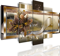 Impression sur toile à 5 panneaux de fleurs d'orchidée jaunes - Œuvre d'art moderne, peinture abstraite, décoration murale pour la maison, décoration de salon