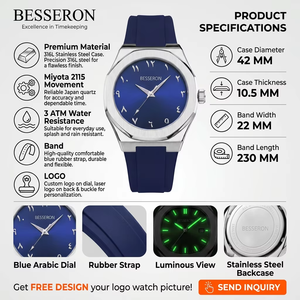 Reloj de Cuarzo Analógico de Diseño para Hombre, Correa de Goma Roja, Estilo Árabe, Clásico, Simple, Deportivo, Resistente al Agua, Reloj de Moda - Product Image 2