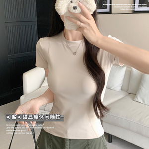 เสื้อยืดผู้หญิงทรงเข้ารูป ยืดหยุ่นสูง คอกลม แขนสั้น ระบายอากาศได้ดี เหมาะสำหรับโยคะ กีฬา กิจกรรมกลางแจ้ง ฤดูร้อน ใช้เป็นเสื้อตัวในได้ - Product Image 4
