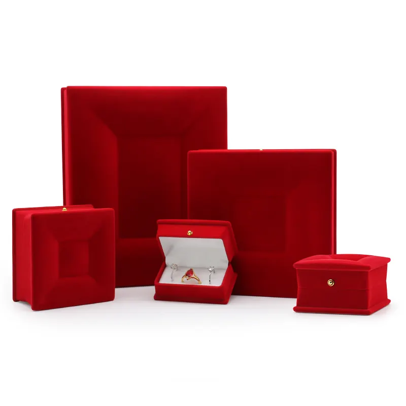 Custom Red Velvet Set Jewelry Box Quality Display for Luxury Jewellery Packaging Unique Customizable Colour