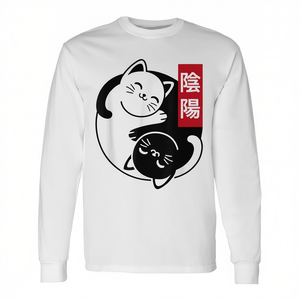 Maglietta a Maniche Lunghe Unisex con Gatti Yin Yang, Collo Tondo, Stampa Digitale, Abbigliamento Promozionale - Product Image 3
