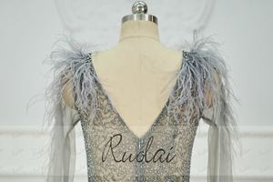 RUOLAI فساتين سهرة أنيقة طويلة مطرزة بالريش لامعة برقبة على شكل حرف V فستان حفلة موسيقية رداء سهرة لفساتين الحفلات الرسمية - Product Image 6