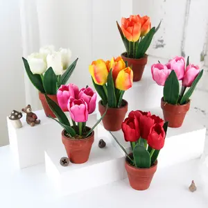 Искусственные декоративные мини-цветы тюльпаны с горшком, имитация горшечного орнамента