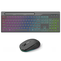 106 Layout RGB Backlit 2.4G Wireless Membrane Keyboard Mouse Combo with 1600 DPI Silent Rechargeable Battery Tablet Phone Holder