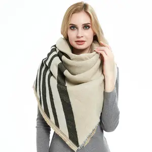 Autumn and winter new imitation cashmere women's wide striped scarf geometric pattern square shawl thickened warm scarf