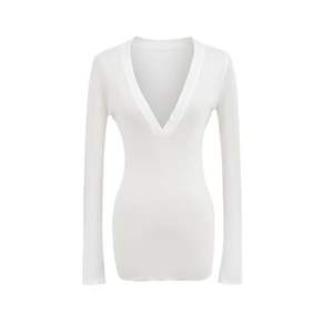 เสื้อคอวีลึกแขนยาวของผู้หญิงเสื้อโพลีเอสเตอร์100% นิ่มไม่ยับง่าย - Product Image 3