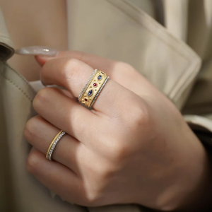 18K Vàng Trắng Vàng Tự Nhiên Kim Cương Tự Nhiên <span class=keywords><strong>Ruby</strong></span> Tự Nhiên Sapphire Tự Nhiên Cổ Điển Dệt Mô Hình Khắc Phong Cách Ý Đồ Trang Sức - Product Image 1