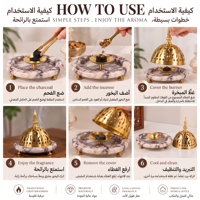 Brûleur à Bakhoor en marbre doré de luxe, style arabe, porte-encens multicolores et tailles variées, décoration de table pour la maison et le bureau, cadeau pour le Ramadan et l'Aïd