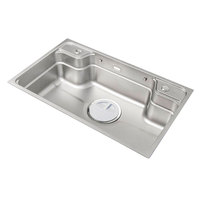 Évier de cuisine moderne de style coréen et japonais, 185 mm, en acier inoxydable, finition brossée, avec robinet monotrou doré